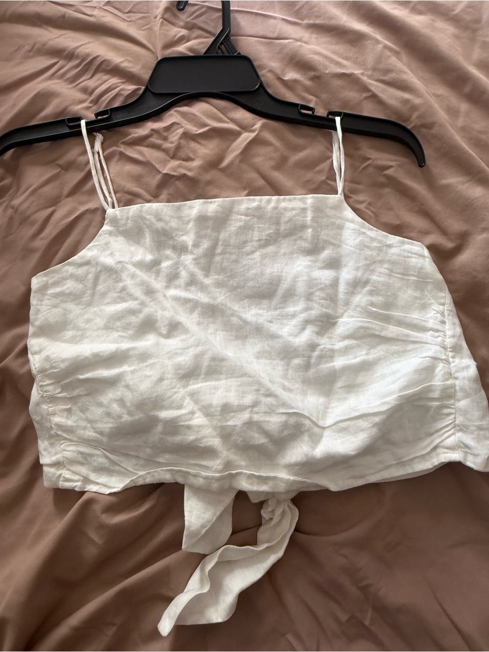 H&M White Linen Tie-Back Spaghetti Strap Cami
